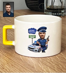 Kişiye Özel Kişiye Özel Karikatürlü Erkek Polis Lüks Fincan Polisler Günü Hediyesi