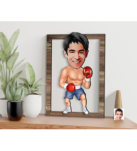 BK Gift Kişiye Özel Boksör Karikatürlü 3D Ahşap Tablo, Sevgiliye Hediye, Arkadaşa Hediye, Yıl Dönümü Hediyesi, Doğum Günü Hediyesi-1