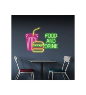 FOOD AND DRINK Yazılı ve Şekilli Neon Tabela
