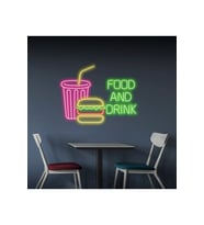 FOOD AND DRINK Yazılı ve Şekilli Neon Tabela