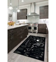 Siyah Kaymaz Taban Yıkanan Kitchen Yazılı Mutfak Halısı MT09