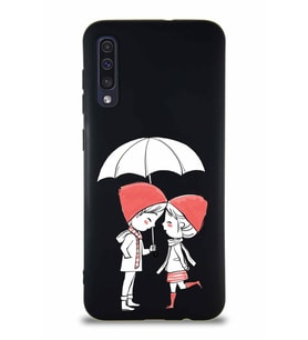 Samsung Galaxy A50 Soft Premier Kapak Aşk Tasarımlı Silikon Kılıf - Siyah (Şeffaf)