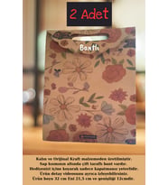 2 Adet Papatya ve Gül Desenli Kraft Çanta - Kadınlar ve Anneler Günü Hediye Paketi - Yapışkanlı (Kahverengi)