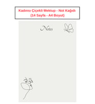 Kadınsı Çiçekli Mektup Not Kağıdı  (14 Sayfa A4 Boyut)