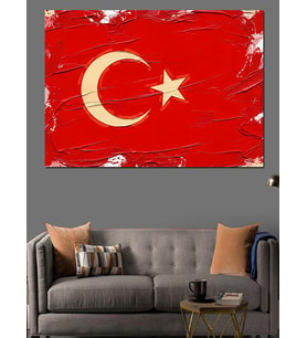 Eskitme Türk Bayrağı Zemini Dekoratif Kanvas - Mdf Ahşap Tablo