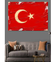 Eskitme Türk Bayrağı Zemini Dekoratif Kanvas - Mdf Ahşap Tablo