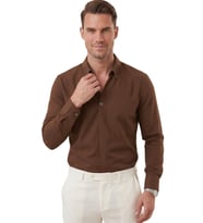 DeepSEA Kahve Slim Fit Kolay Ütülenebilir Açık Dik Yaka Likralı Erkek Gömlek 2602615