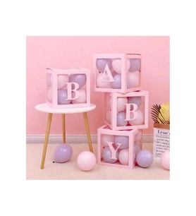 4 Kutu Baby Yazılı Şeffaf Kutu Harf Pembe 25 Cm Balon Hediyeli