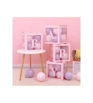 4 Kutu Baby Yazılı Şeffaf Kutu Harf Pembe 25 Cm Balon Hediyeli