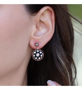 Yuvarlak Elmas Montür Rose Gold Kaplama Gümüş Küpe