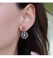 Yuvarlak Elmas Montür Rose Gold Kaplama Gümüş Küpe
