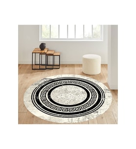 Eliana Home Baskılı, Yıkanabilir Kaymaz Taban Yuvarlak Halı LNA7338-SD1044 120x120 cm (Siyah)