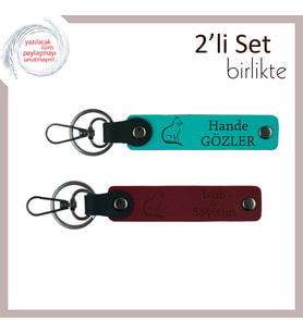 Kedili Yaşam Tarzını Sevenlere, Pati Temalı, Kişisel Anahtarlık Seti, Koyu Turkuaz-Bordo