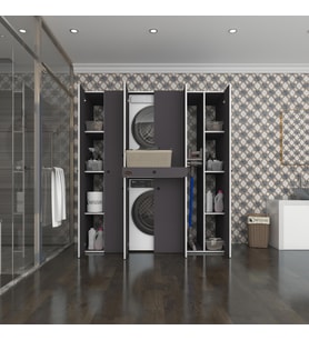 Kenzlife çamaşır-kurutma makinesi dolabı nazzam gri 187*170*60 çekmeceli raflı banyo (Beyaz)