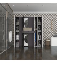 Kenzlife çamaşır-kurutma makinesi dolabı nazzam gri 187*170*60 çekmeceli raflı banyo (Beyaz)