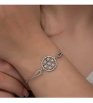 925 Ayar Gümüş Rodyum Kaplama Yaşam Çiçeği Kadın Bileklik
