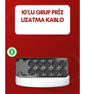 USB Type-C Destekli 10’lu Grup Priz Termal Korumalı 2m Kablo 2500W