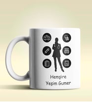 Kişiye Özel Hemşire Silüet (Bayan) 2 Tasarımlı Beyaz Kupa Bardak
