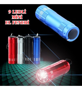 Süper Parlak 9 Ledli Metal Mini El Feneri