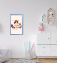 BK Home Sevimli İnek Tasarımlı Dekoratif Mavi Ahşap Çerçeveli Çocuk Odası Tablo-1