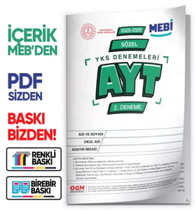 2026 ÖSYM YKS-AYT SÖZEL MEB ONLİNE Türkiye Geneli 2. Deneme  Büyük Boy RENKLİ BASKI ÜCRETİ