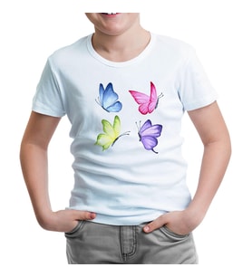 Renkli Kelebekler Beyaz Çocuk Tshirt