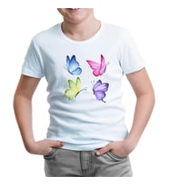 Renkli Kelebekler Beyaz Çocuk Tshirt
