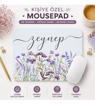 Kişiye Özel İsim Baskılı Çiçekli Mousepad – Lavanta ve Kır Çiçekleri Tasarımlı Kaymaz Taban Mouse Pad