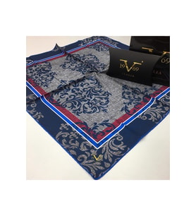 Mandala Desen Black Seri Twill Eşarp Eşarp Askısı ile Birlikte 90x90 cm MAVİ-GRİ