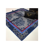Mandala Desen Black Seri Twill Eşarp Eşarp Askısı ile Birlikte 90x90 cm MAVİ-GRİ