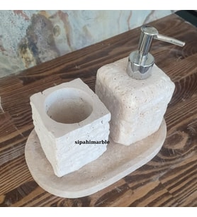 Traverten 3'lü Doğal Yüzey Banyo Seti (Bej)