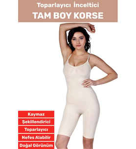 Özel Üretim İz İç Göstermez Kaymaz Sıkılaştırıcı Toparlayıcı Tam Boy Korse (Bej)