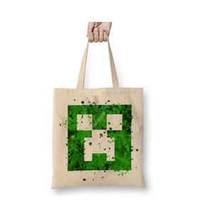 Minecraft Creeper Bursting with Love Beyaz Bez Çanta Uzun Saplı Alışveriş Çantası Plaj Çantası