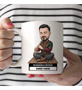 Neyzen Ustası Müzisyen Erkek Karikatürlü Kupa Bardak