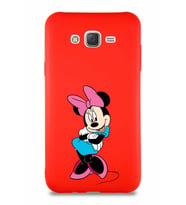 Samsung Galaxy J7 Core Soft Premier Kapak Minnie Mouse-D Tasarımlı Silikon Kılıf - Kırmızı (Şeffaf)