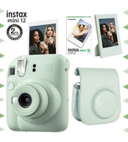 Instax mini 12 Yeşil Fotoğraf Makinesi-10'lu Film-Çerçeve ve Deri Kılıf Seti