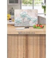 Mavi Çiçekler  Cam Kesme Tahtası - Cam Kesme Tablası  30 Cm X 40 Cm