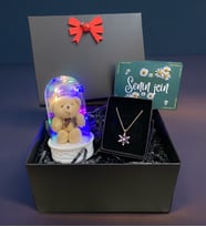 Renkli Led Işıklı Fanus ve Gerçek Ametist Taşlı Lotus Kolye, Siyah Hediye Kutusunda (Model 4)