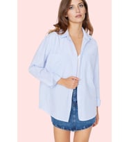 Kadın Çizgili Oversize Gömlek Basic Siluet Uzun Kollu Rahat Günlük Yaz Aylarının Vazgeçilmezi (Mavi)