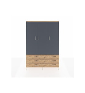 Arges Dolap 5 Raflı 6 Çekmeceli Tek Askılı 132x30x195 Çam-Antrasit/Çam