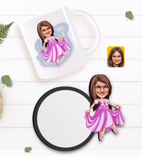 BK Gift Kişiye Özel Kız Çocuk Prenses Karikatürlü Beyaz Kupa ve Ahşap Bardak Altlığı Hediye Seti-1