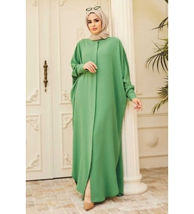 6571-Krep Abaya Açık Yeşil