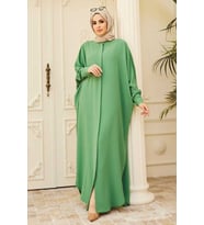 6571-Krep Abaya Açık Yeşil