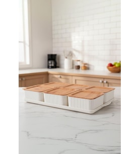 Atbyhome Valverdi - 6'lı 13 Parça Plastik Kahvaltılık Kahvaltı Seti Sunum Seti Bambu Görünüm