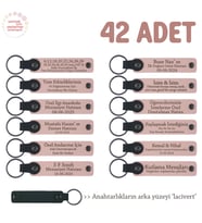 Öğrencilere Okul Hatırası, 42'li Set, İsim Yazılabilir Deri Hediyelik Anahtarlık, Pudra & Lacivert