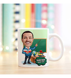Kişiye Özel Erkek Öğretmen Karikatürlü Kupa Bardak