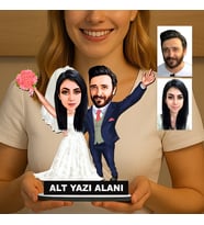 Kişiye Özel 2 Kişilik Gelin Damat Düğün Konseptli Sevgili Karikatürlü 18 cm MDF Masaüstü Biblo - Sevgiliye ve Eşe Hediye Çiftlere Özel Hediye