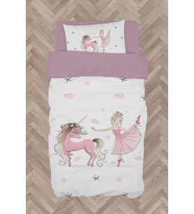 MEKTA HOME BEBEK VE ÇOCUK ODASI Balerin ve Unicorn Kız Desenli Pembe Nevresim Takımı
