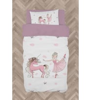 MEKTA HOME BEBEK VE ÇOCUK ODASI Balerin ve Unicorn Kız Desenli Pembe Nevresim Takımı