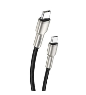 Gritty 60W Metal Uçlu Akım Korumalı Type-C to Type -C Örgülü Şarj Kablosu 100cm Siyah (GL-SL01)